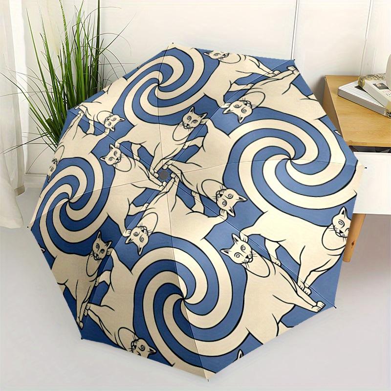 1pc Whirling Cats Automatic Open/close Folding Compact Umbrella, 8-Rib Sturdy Canopy, Lightweight Portable, Everyday Use, Gift, Outdoor Umbrella, Trav