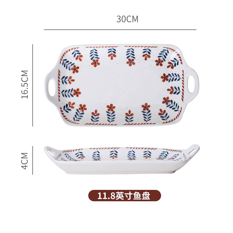 Japanese Retro Underglaze Ceramic Dishes Tableware Set Bowl Noodle Bowl Soup Bowl Vegetable Plate Western Food Bowl Light Luxury Retro