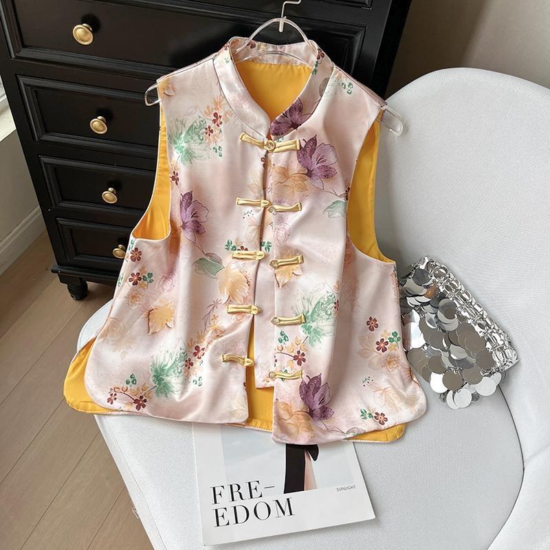 

6527 Премиальный сенс ретро этнический стиль жилет темперамент маленькая мама весна и лето стоячий воротник жилет 3XL ([Recommended 138-75kg])