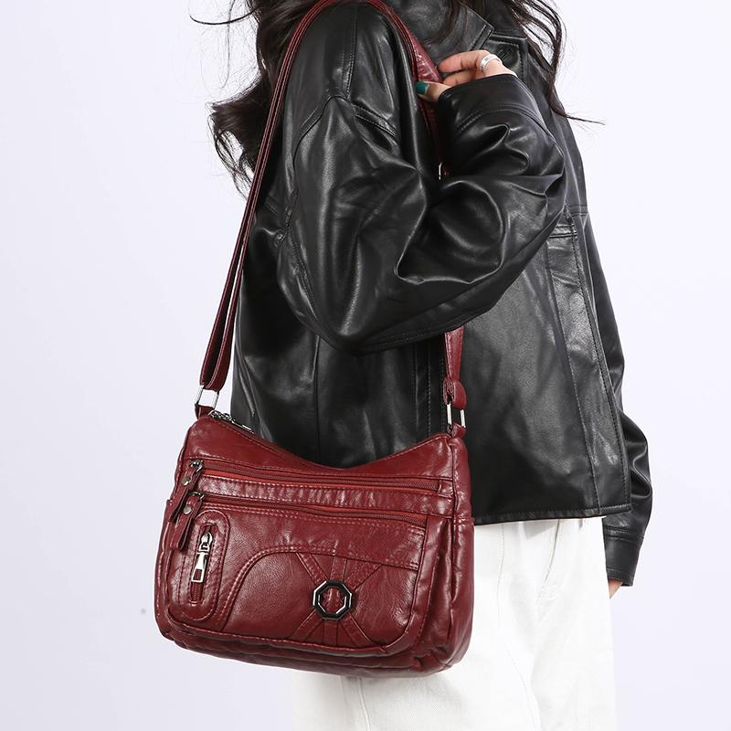Вінтажна сумка через плече для жінок середнього віку, м'яка шкіряна багатошарова сумка через плече