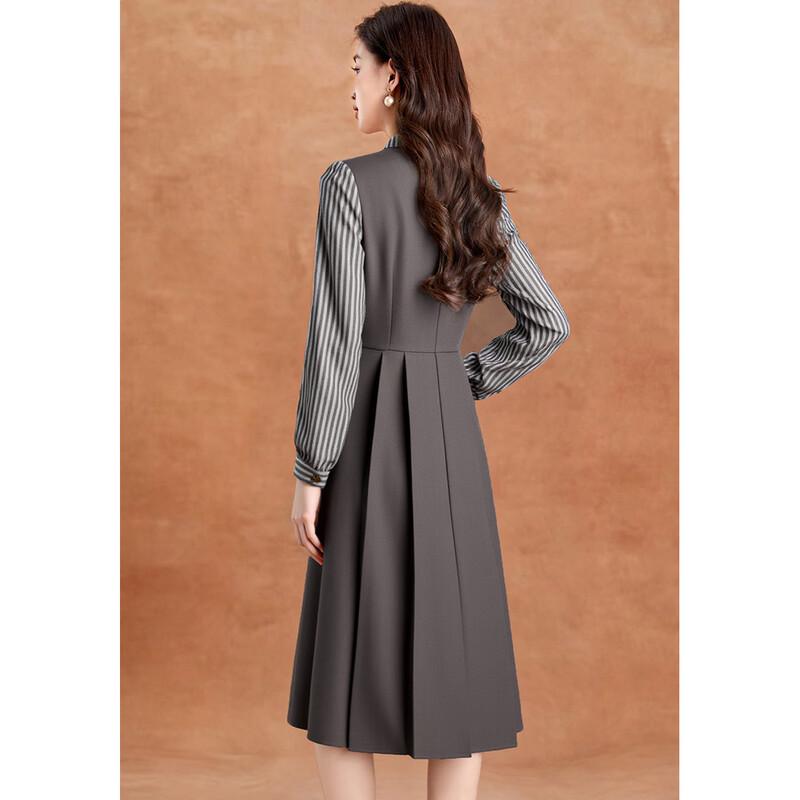 Women's Striped Patchwork Fake Two-Piece Midi Dress