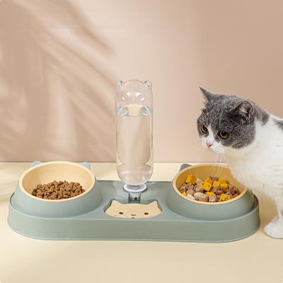 Doppelte Futternäpfe für Hunde und Katzen mit Wasserspender, geneigte Futternäpfe für Haustiere im Innenbereich, leicht abnehmbares Napfset für Nass- und Trockenfutter