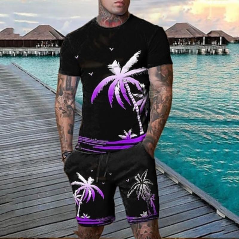

Мужская графика Coconut Tree 2 шт. футболка комплект шорты и одежда с коротким рукавом гавайский дизайнер повседневный дизайнерский повседневный отдых на природе повседневный 3D 3XL