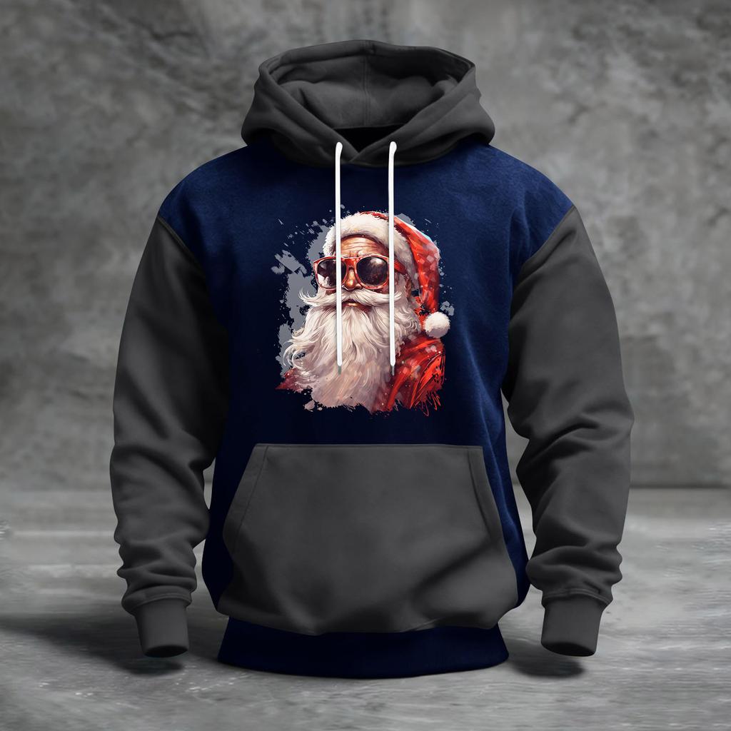 Men's Christmas Print Color Block Hooded Casual Sports Comfort Sweatshirt