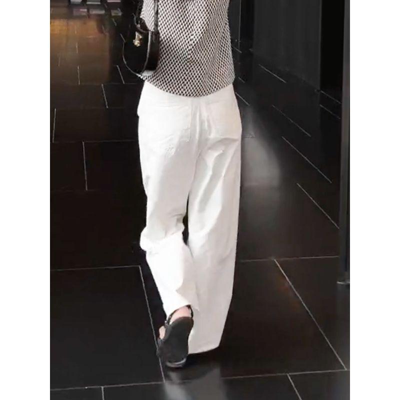 White Casual Pants for Women, 2026 Summer New Style, Simple and Fashionable, Trendy, Versatile, American-Style, Unique Straight-Leg Wide-Leg Pants
