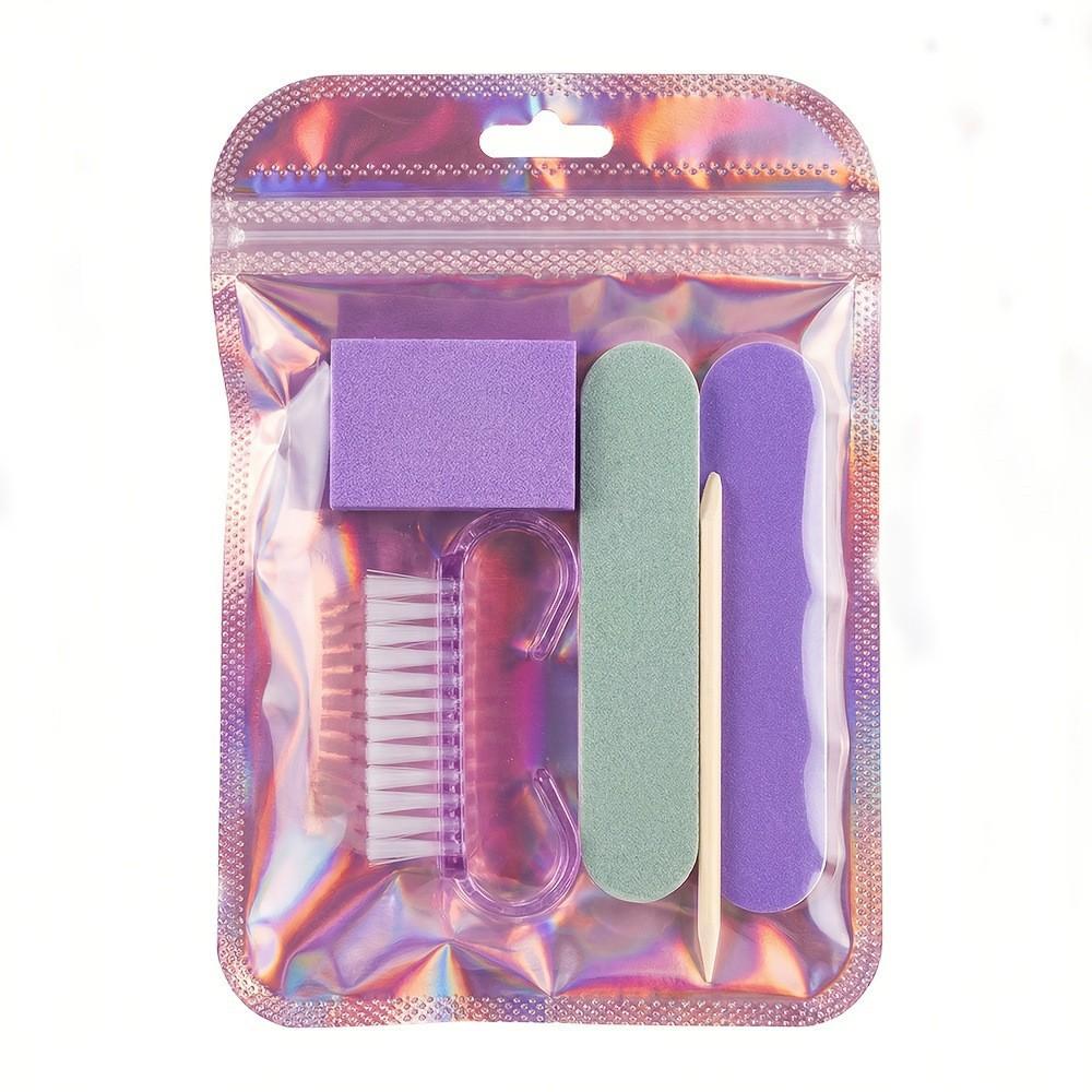 6Pcs Mini Manicure Set Nail File Buffer Separator Brush Pedicure Tools Kit With Pouch