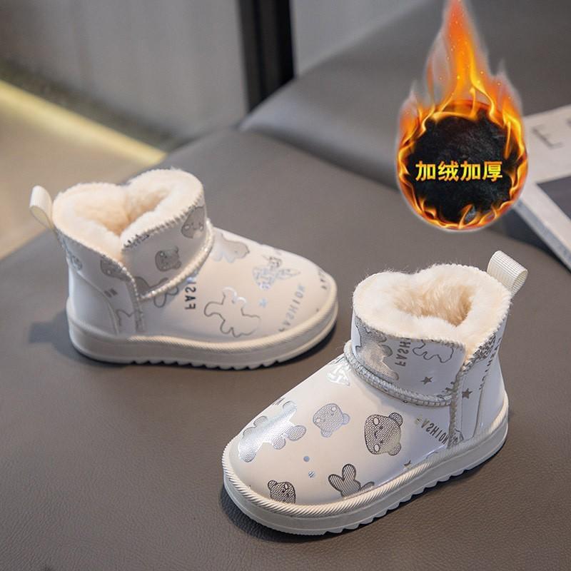 Kids Winter Warm Fleece-Lined Snow Boots Toddlers Unisex Casual Ankle In Black Pink Beige