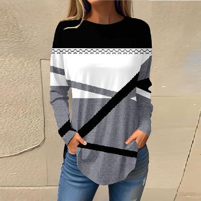 Damen Pullover T-Shirts Herbst Casual Langarmshirts Sweatshirt Geometrischer Druck Top