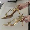 Fashion 2025 Summer Ladies High Heels Fashion Pointed Leaf Gold Silver High Heel Sandals Women Party Wedding Shoes Sandalias De Mujer