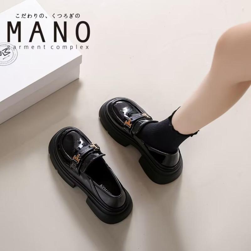 Black Platform Women's Spring and Autumn New Retro Thick Heel Single Shoes Small Leather Shoes
