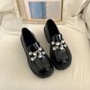 Women's Black Leather Mary Jane Loafers  New Fashion Thick Heel Crystal Embellished Britsh Style Spring Autumn Shoes