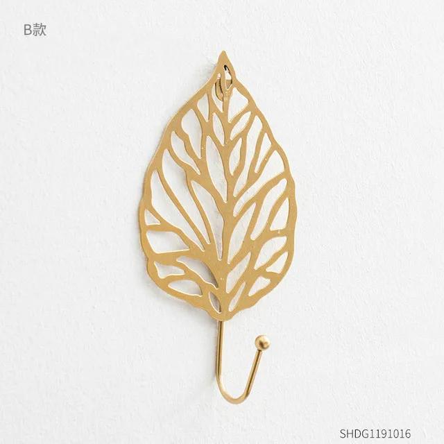 Nordic Light Luxury Gold Leaf Wall Hook Clothes Punch-free Wall Hanger Clothes Key Hook Decoration Home Storage