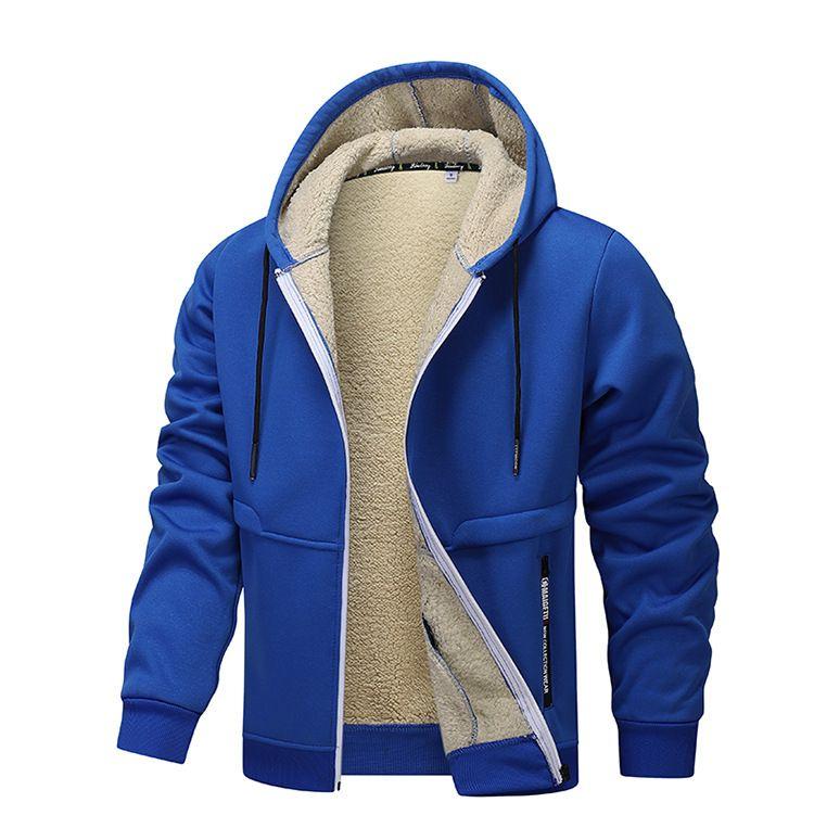 Winter Men's Jackets Thickened Fleece Lining Warm Jackets Sweatshirt Coat Men Cardigan Zip Up Hooded Jackets Windproof Coat
