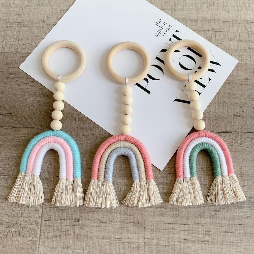Solid Wood Ring Hanging Decoration Ins Nordic Decoration Children's Room Rainbow Ring Tassel Wooden Bead String Fun Decoration