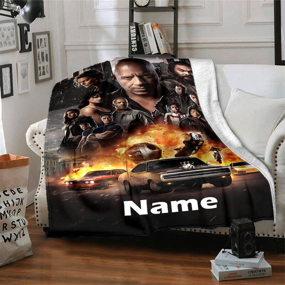 Custom Name Fast & Furious Theme Printed Blanket - Perfect for Couch, Bed, Travel & Outdoor Use | Machine Washable, Cozy & Durable.