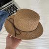 Breathable Mesh Handwoven Sun Cap With Bow Flat Top Beach Hat Straw Boater Hat  Garden Tea Party