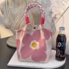 Versatile Large Knitted Handbag with Hollow-Out Flower Pattern
