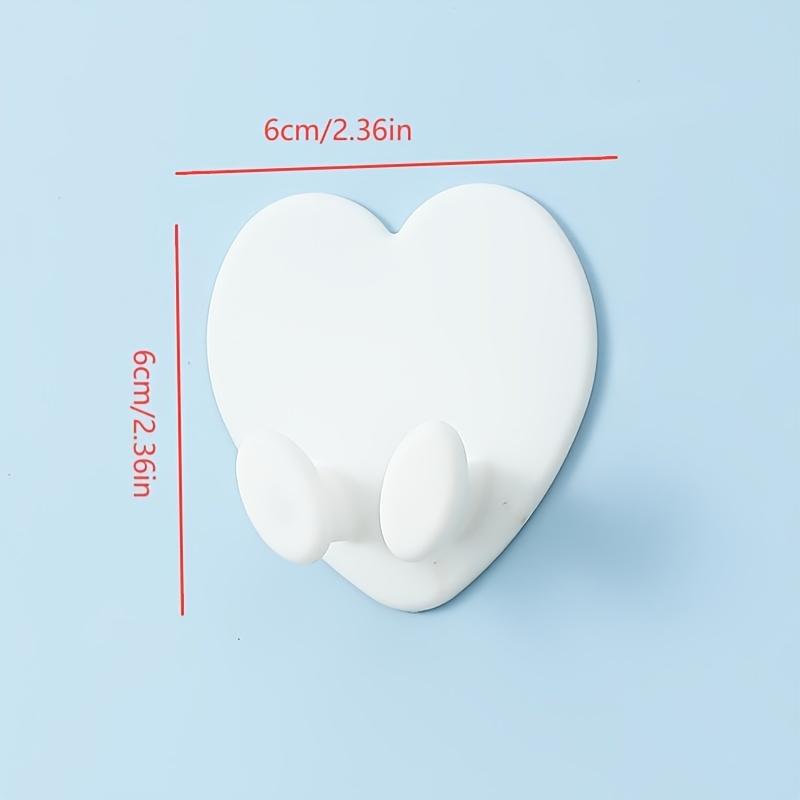 2pcs Heart-Shaped Adhesive Wall Hooks In White - Strong, Waterproof, Easy To Install - Ideal for Keys, Towels, Bathroom Supplies & Cable Management