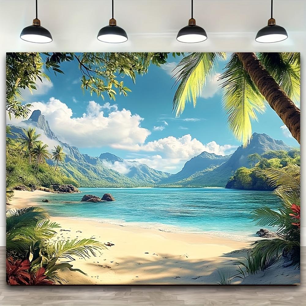 1pc tropical beach scene background polyester fabric palm trees and sea view wall decoration party and home decoration