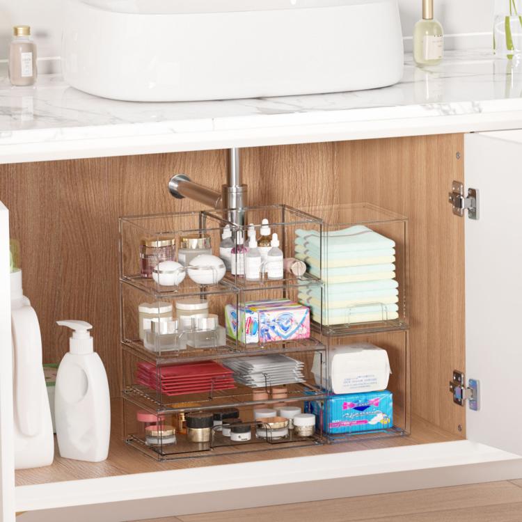 Transparent Plastic Cosmetic Storage Boxes Stackable Desktop Organizers