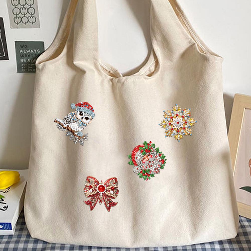 4 st Akryl Specialformad God Jul Diamantmålning Brosch Diamantkonst Brosch Smyckeset för Nybörjare