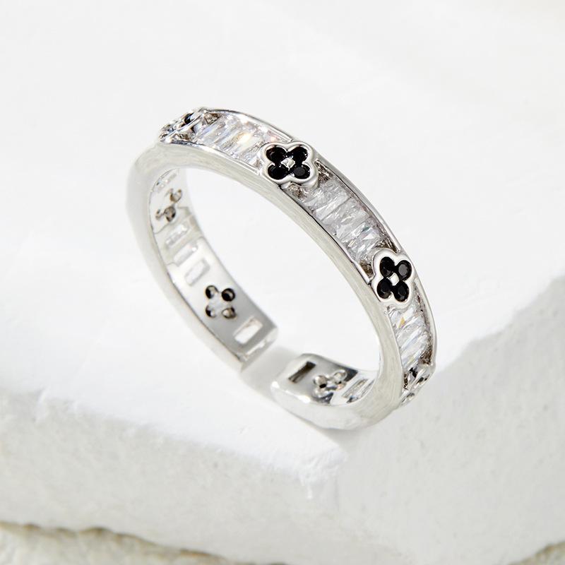 Four-leaf Clover Open Ring - Fashionable Lightweight Luxury Zircon Adjustable Ring