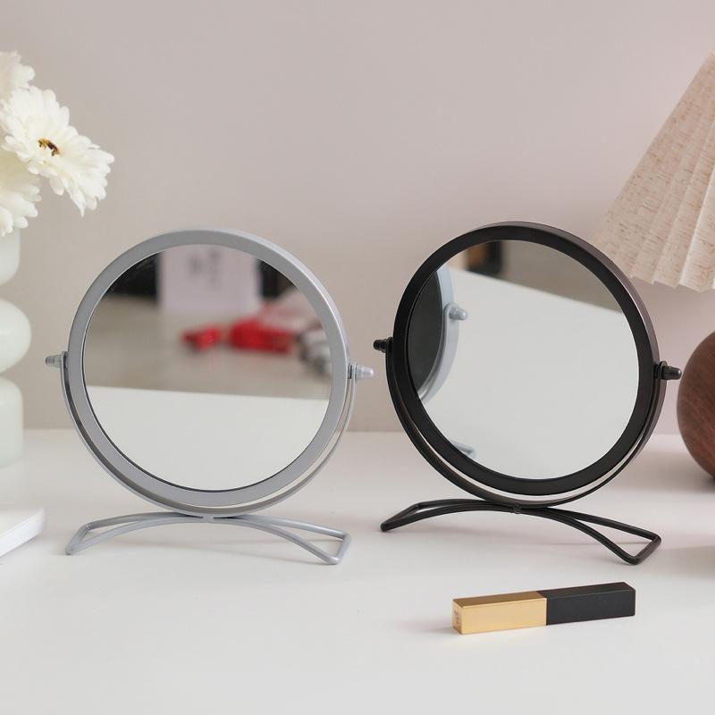 Desktop Makeup Mirror Household Bedroom Vanity Mirrors Dormitory Single-sided Mirror 360° Rotatable Iron Frame Cosmetic Mirrors