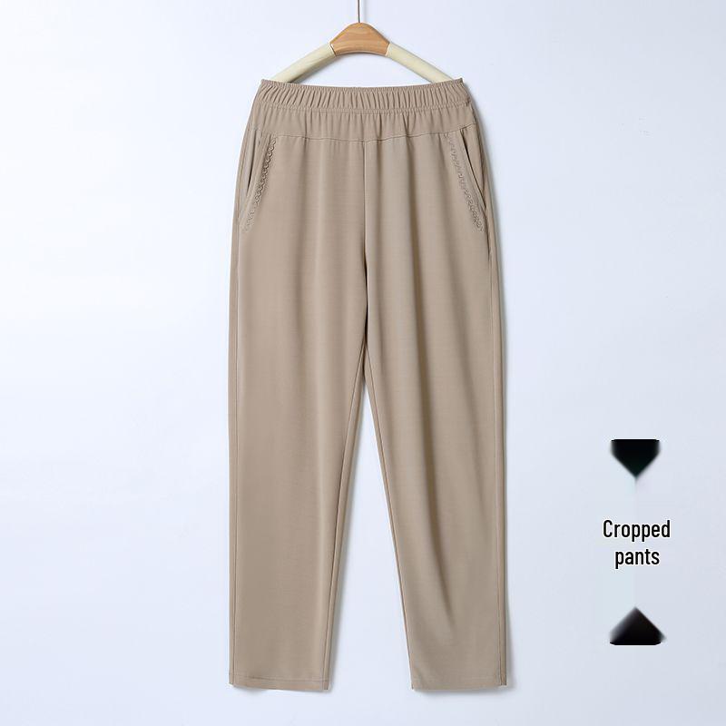 

Summer Ice Silk Cropped Pants for Middle-Aged Women - Loose, Thin, Casual Style XL (Approx. 85-105 lbs)