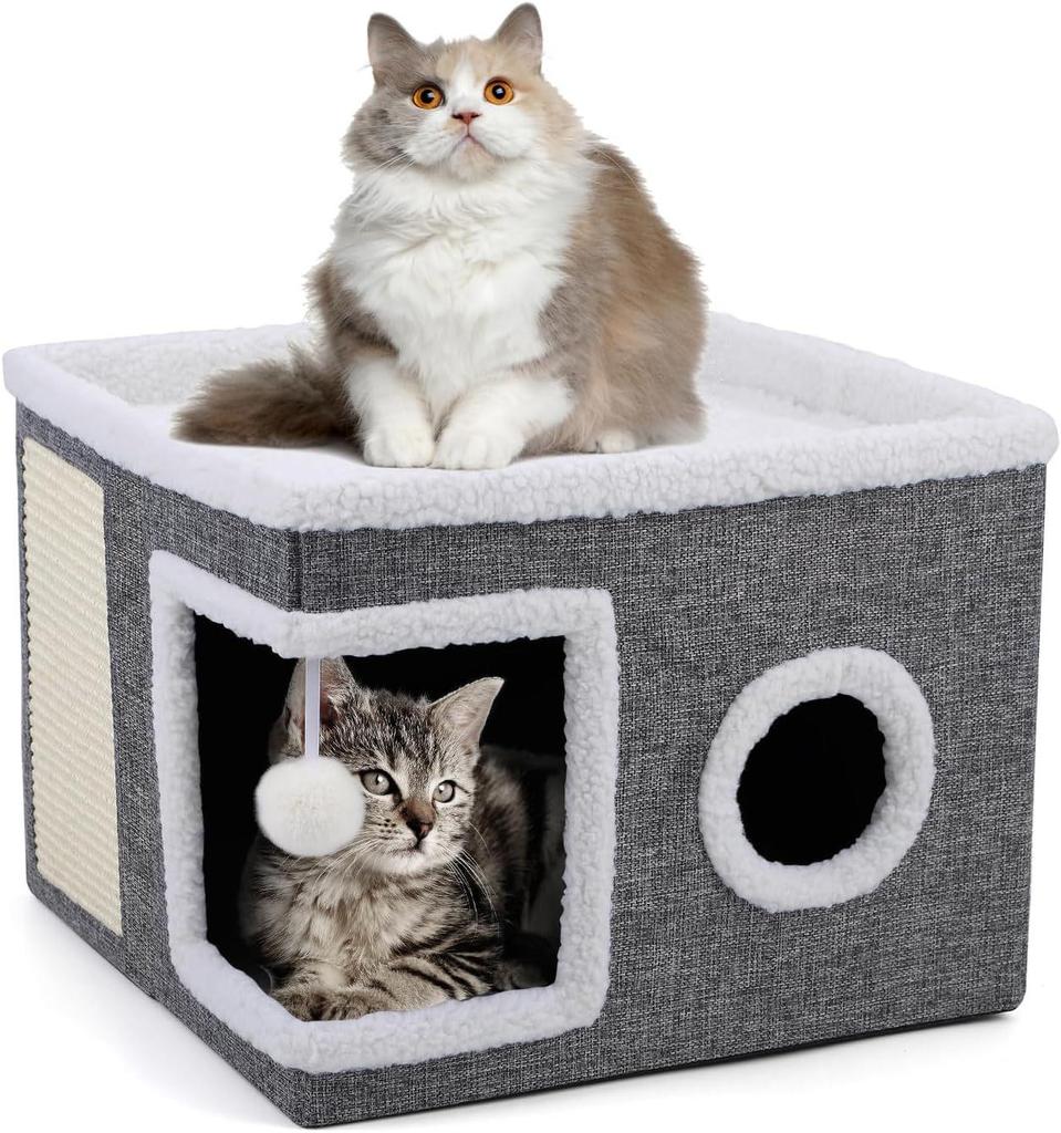 Foldable All-Season Cat and Dog Bed with Scratching Board