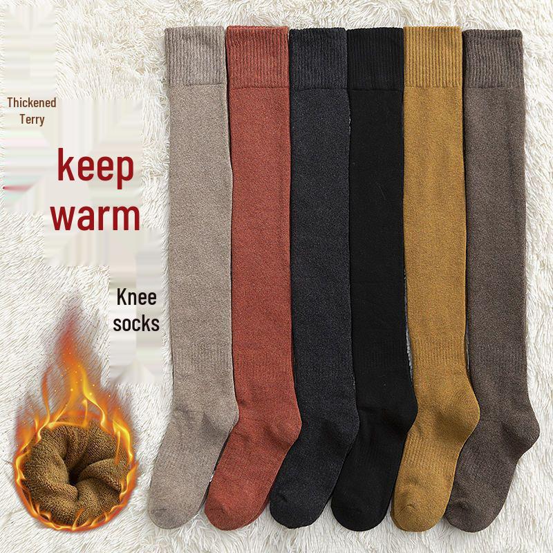 Women's Velvet-Lined Over-the-Knee Terry Socks – Thick, Warm, and Trendy Winter Mid-Tube Knee Pads