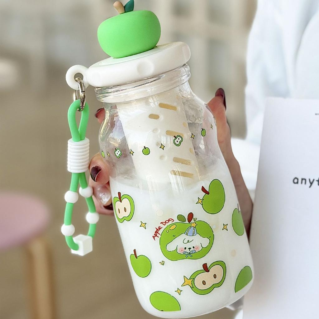 Cartoon Apple Shaped Plastic Water Cup with Straw, Portable Handheld Tumbler, Tea and Water Separation Design Daily Drinkware