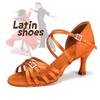Damen-Latein-Tanzschuhe aus Satin für Salsa-Party, Ballsaal-Tanzschuhe mit hohem Absatz, 7,5 cm