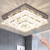 Dimmable LED K9 Crystal Ceiling Light 3 Tiers Square Surface Mounted Ceiling Lamp with Remote Control for Hotel Home Decor