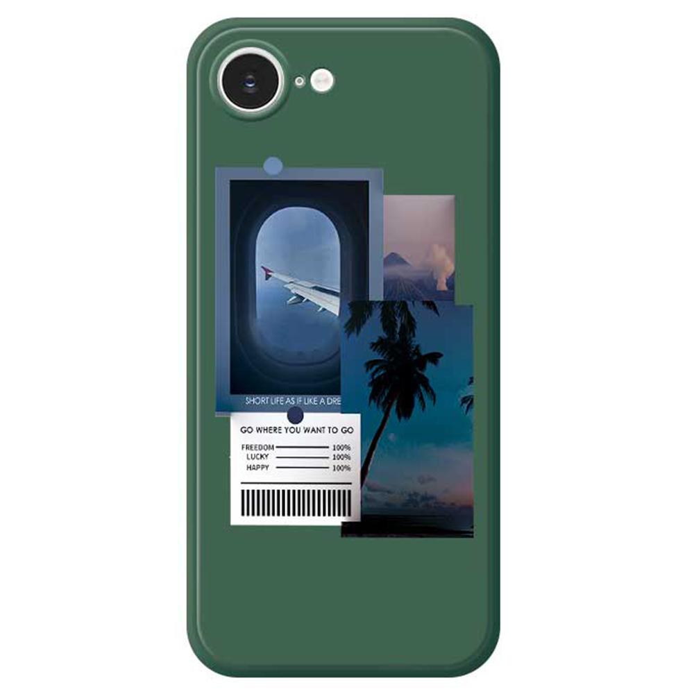 

For iPhone 16e Case Landscape Illustration Pattern Printing Straight Edge TPU Phone Back Cover Green