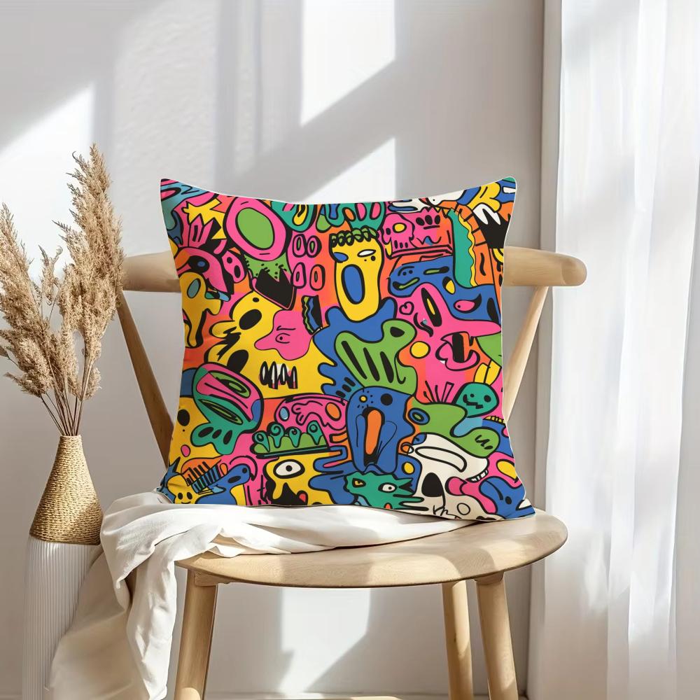 Cute Graffiti Cushion Cover Pillowcase Ultra Soft Skin Friendly Fabric Cloud Like Comfort & Concealed Zipper