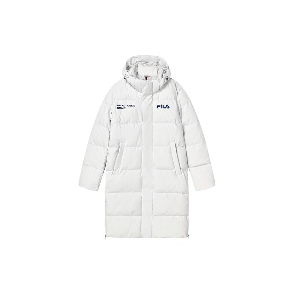 

FILA Letter Zipper Hooded Long Down Jacket Men Outerwear Cold-Stone-White F51M349921A-WT XL