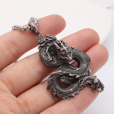 Fashion Chinese Dragon Pendant Chain Stainless Steel Domineering Loong Necklaces Amulet Unique Charm Men's Jewelry Accessories