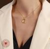 Marka French Geometric Square Necklace & Clavicle Chain Set with 18k Gold Titanium Steel Earrings Studs
