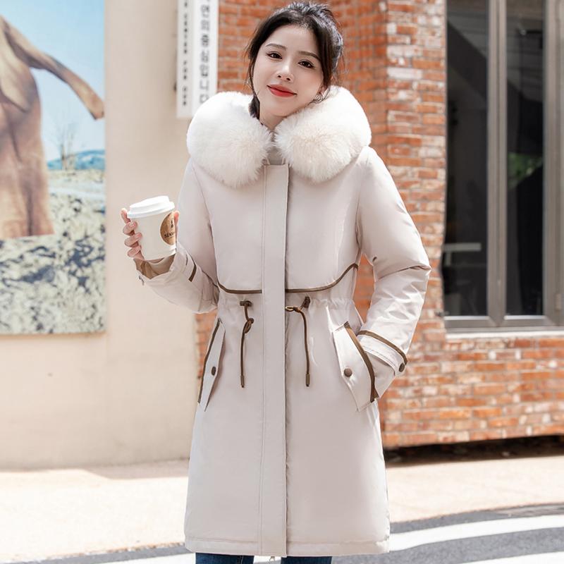 Übergröße M-6XL Winter-Kaltmantel für Damen mit Kapuze und Kunstpelzkragen, abnehmbarer langer Parka, Damenmantel im koreanischen Stil, dicke warme Jacken