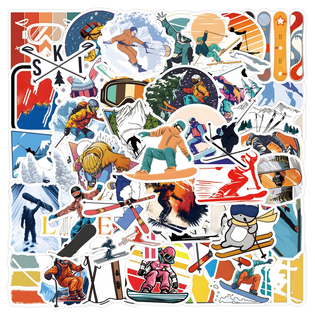 55pc Sports Cartoon Ski Sticker Decorative Stationery Journal Cup Computer Decals