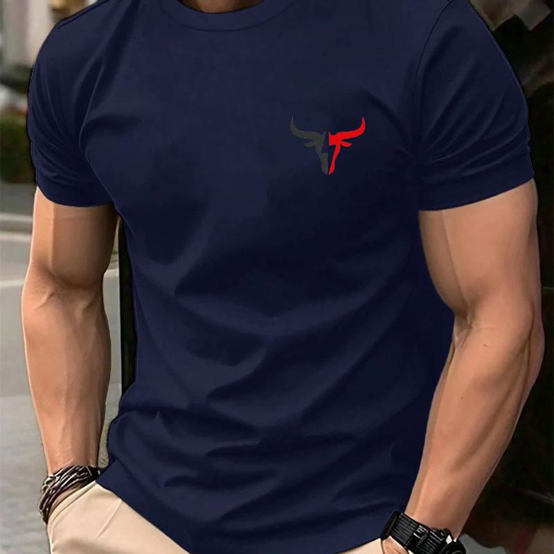 T-shirt Top Sportivo Casual Estivo da Uomo 100% Cotone Ampia Taglia Plus con Stampa a Toro Girocollo Manica Corta Comoda