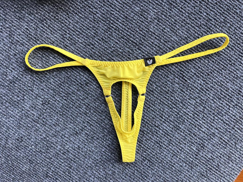 Penis Hole G-String Men Sexy Cock Ring Underwear Erotic Lingerie Low Rise T-Back Thongs Ice Silk Underpants Open Butt Panties