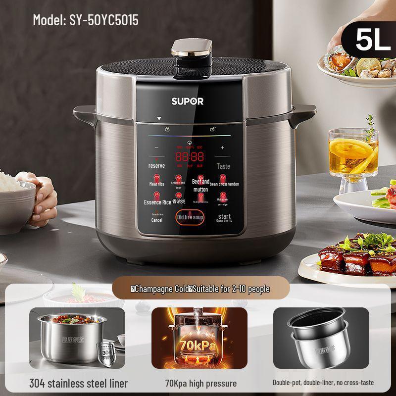 Supor 6L Multifunctional Electric Pressure Cooker with 304 Steel Pot and Intelligent Preset.