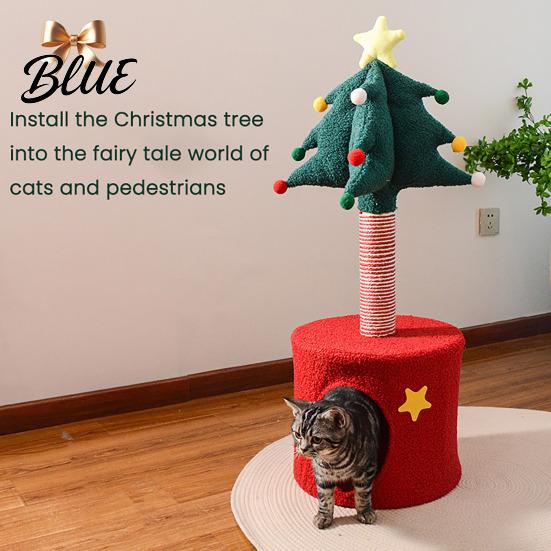 Christmas Tree Cat Climbing Cave Post Cozy 2-in-1 Scratching Crawler Tower Sisal Rope Bed Space-Saving