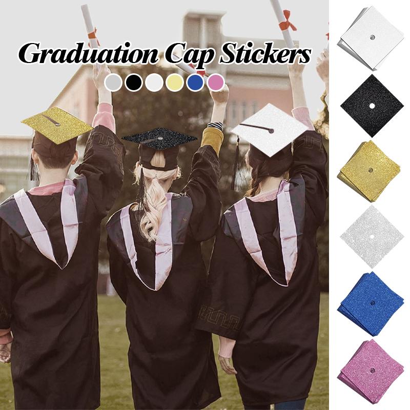 Graduation Cap Decorations Glitter Gold Cap Paper Self Adhesive Stickers for Graduation Cap Topper Diy Mortarboard Bachelors Hat