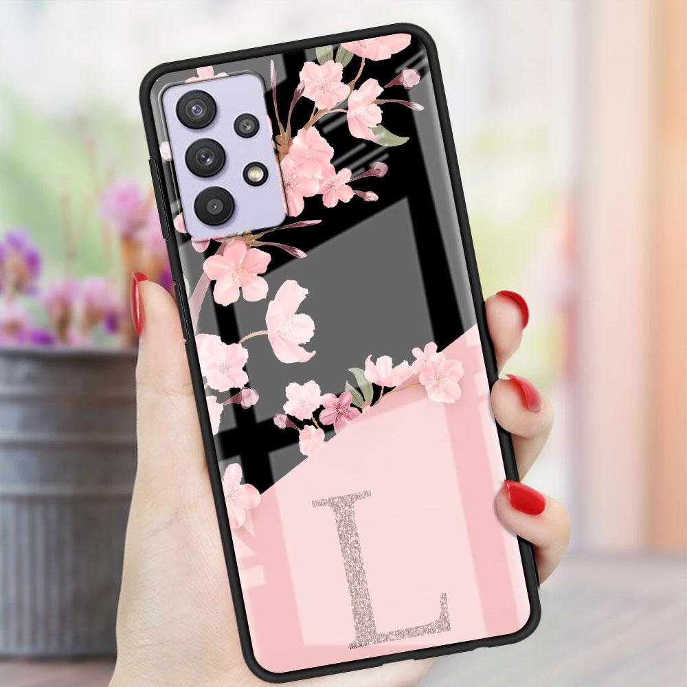 Benutzerdefinierte Kirschblüten-Blumen-Anfangsglashülle für Samsung Galaxy A52 A71 A50 A51 A70 A21s A31 A72 A10 A12 A22 5G Telefonabdeckung