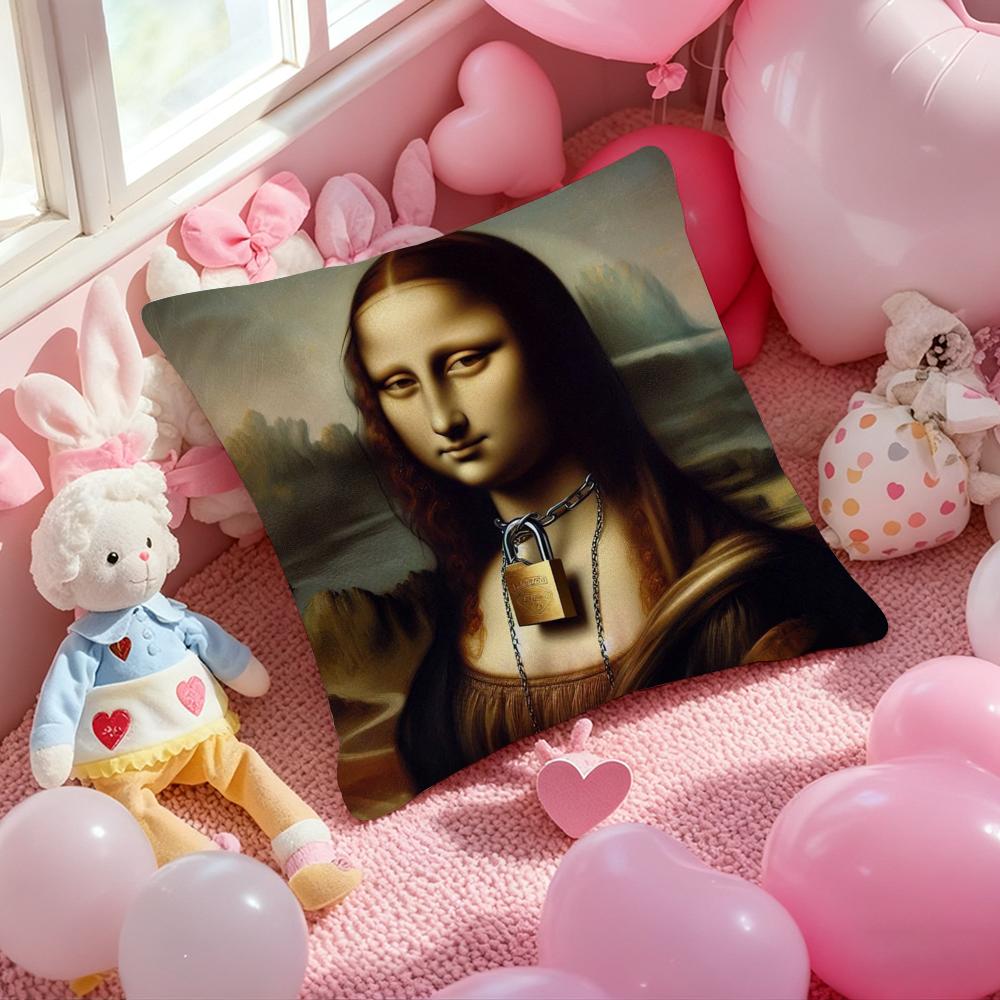 Modern Art Funny Mona Lisa Cushion Cover Pattern Printed Pillowcase for Living Room Sofa Cushion Cover & Bedroom Decor