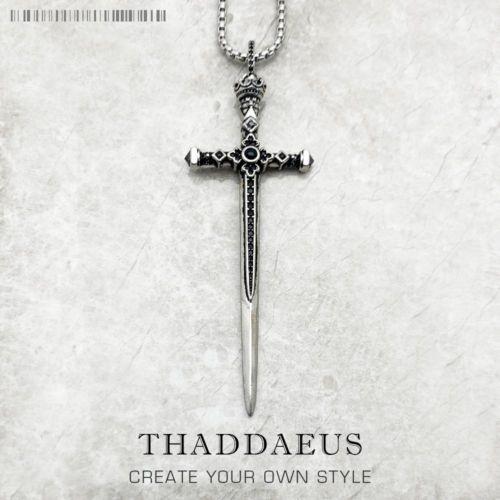 Sword Pendant Link Chain Necklace Summer New Fine Jewelry Europe 925 Silver Vintage Gift For Women Men