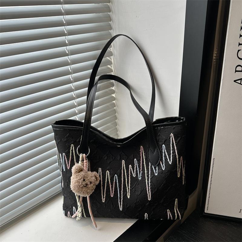 Large Capacity Student Class Cloth Bag Bag Women's New Shoulder Underarm Bag Striped Commuter Casual Tote Bag