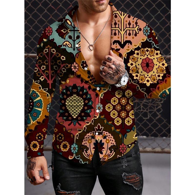 Long Sleeved Ethnic Style Shirt Men's Autumn Oversized Shirt With Lapel Button Long Sleeved Shirt Men's Outdoor Casual Shirts